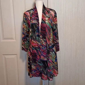 Creation Women's Semi Sheer Cardigan Size M Multicolor Open Front Duster Stretch - Picture 1 of 8