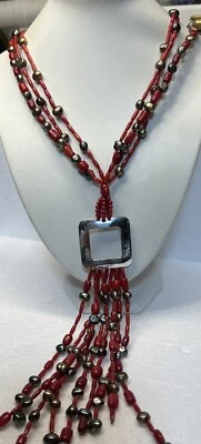 Collar Jay King DTR Genuino Coral Rojo y Perlas Plata de Ley 925 ENORME Foto 1 de 4