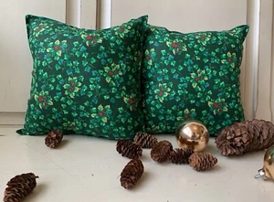 Set Of 2 Handmade 10”x10” Holly Jolly Throw Pillows - Picture 1 of 4