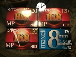 Lot of 4 Hi8 MP120 Camcorder BRAND NEW SEALED TDK Maxell Tapes