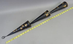 Vaso vintage toleware metallo a strati appeso parete tasca cono metà secolo - Foto 1 di 4