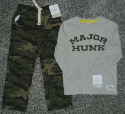 Carter's Playwear Major Hunk Long Sleeve Shirt 4T Camouflage Pants Kids 4 Set - Image 1 of 4