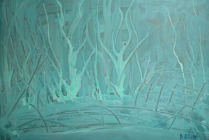 VINTAGE ABSTRACT EXPRESSIONISM OIL PAINTING LANDSCAPE SIGNED - Picture 1 of 12