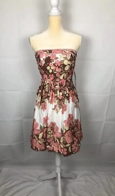 NWT Love Tease Dress Strapless Bodycon Floral Size 11 Rose White Brown Ivory $69 - Image 1 of 4