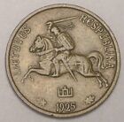 1925 Lithuania Lithuanian 5 Centai Horseman Coin VF+