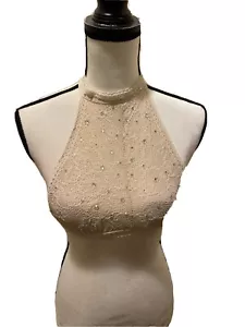 Top donna XS beige senza maniche con perline scintillanti - Foto 1 di 5