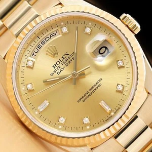 Rolex Hombre Día-fecha 18238 Fábrica Diamante Dial 18K Amarillo Oro President - Imagen 1 de 8