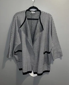 Sioni offene Strickjacke Pullover Damen M schwarz gestreift Taschen Stretch - Bild 1 von 18