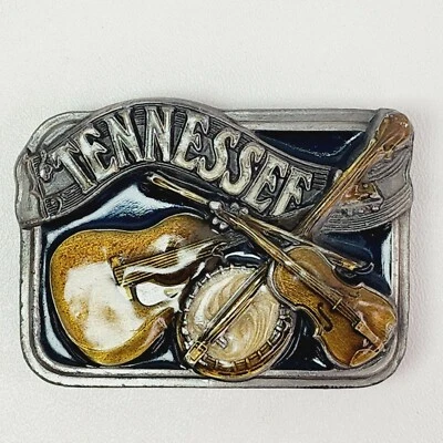Tennessee Esmalte Peltre Cinturón Hebilla Guitarra Banjo Violín '84 Bergamota Latón Funciona Foto 1 de 4