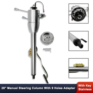 28" Tilt Manual Steering Column Floor Shift with Ignition Key &Adapter Stainless - Picture 1 of 6