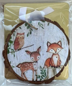 Woodland Fox Owl Deer Handmade Christmas Tree Decoration Hanging Wood Slice - Picture 1 of 5