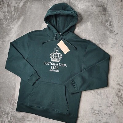 Scotch & Soda Graphic Hoodie Mens Medium Cypress Green Embroidered Amsterdam NWT - Image 1 of 4
