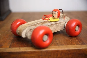 Vintage pull toy race car indy dragster midget wood toy driver antique 1960'S - Picture 1 of 9