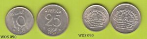 Sweden 10, 25 Ore 1957 (Gustav VI Adolf) Silver Coins