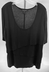 Ashley Stewart Black Ruffle Top Pullover Plus Size 22/24 Ribbed Waterfall Shirt - Picture 1 of 8