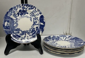 Royal Crown Derby Blue Mikado 7” Dessert Plate with Gold Trim England Set Of 6 - Picture 1 of 6