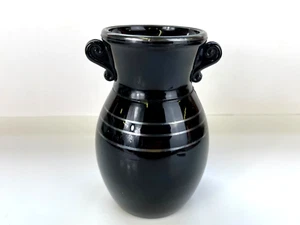 LE Smith Vase Urn Black Amethyst Glass w/ Silver Band 1930's Vintage 6.25" - Imagen 1 de 14