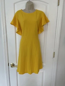 Oten Yellow Size XXL Short Flutter Sleeve Dress Fit Flare Zip - Picture 1 of 12