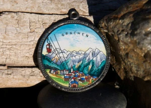 VINTAGE HAND MADE ENAMEL KEYCHAIN # GRÄCHEN SWITZERLAND / SCHWEIZ - Bild 1 von 2
