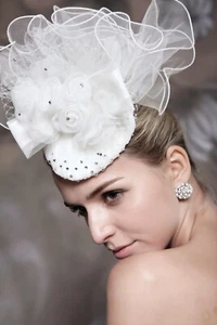 HBH Brautmode Haarschmuck Haargesteck mit Netz u. Feder 2608-166 - Bild 1 von 4