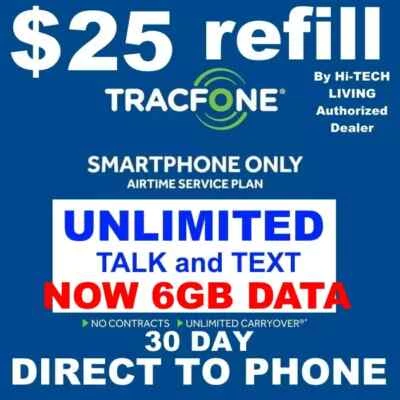 $25 TRACFONE SMARTPHONE PREPAID REFILL ⚡ FAST DIRECT to PHONE ⚡ GET TODAY ⚡  - Image 1 of 3