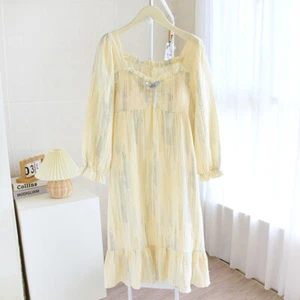 Women 100% Cotton Nightgown Spring Summer Nightdress with Bust Pads Lady Bedgown - Picture 1 of 8