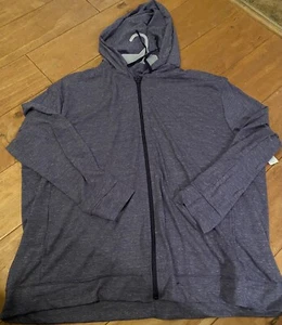 womens zip hooded shirt jacket plus 2X blue denim Pockets Drawstring - Picture 1 of 1