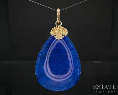 Colgante lágrima grande de lapislázuli natural de oro amarillo de 18k 20,8 g i19649b Foto 1 de 3