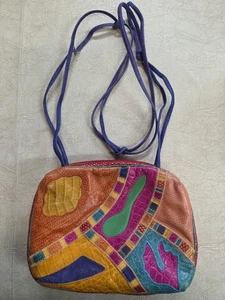 Sharif Regenbogen Patchwork Leder orange rot grün Vintage 80er 90er bunt - Bild 1 von 8