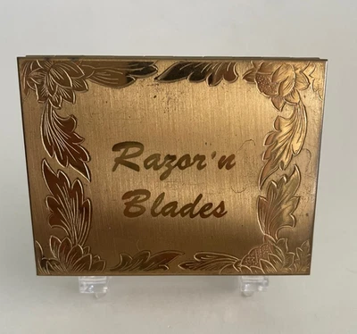 Kit de afeitado vintage Gillette Razor 'N Blades y juego de estuche de transporte tono dorado Foto 1 de 4