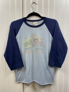 True Vintage 1970s Mother Trucker Iron On 3/4 Sleeve Shirt Men’s XS Blue Faded - Picture 1 of 11
