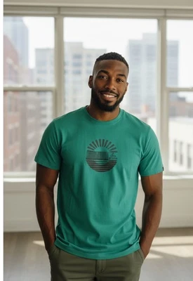 prAna Men’s Crew Neck Green Short Sleeve T shirt Graphic Salutations Yoga Size L - Image 1 of 4