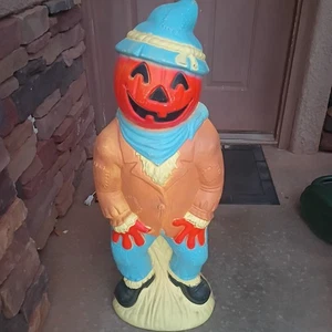 Vintage Empire beleuchtete Vogelscheuche Kürbiskopf Halloween Blasform - 34" hoch - Bild 1 von 13