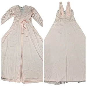 Lily Of France Rosa Puleo-Zule Large Robe & Nachthemd Set Rosa Satin Spitze Vintage - Bild 1 von 22