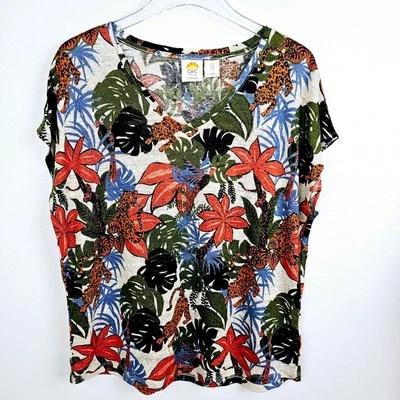 C&C California Linen Tropical Palm Cheetah Tiger Shirt NWT Womens Medium - Image 1 of 4