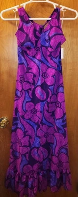 Maxi Vestido Floral Hawaiano Hecho en Hawaii Vintage Halter Top Dobladillo con Volantes Talla 8 Foto 1 de 4