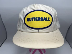 Vintage Butterball Hat Cap Snap Back White Mesh Trucker Patch 80s Made In USA - Picture 1 of 11