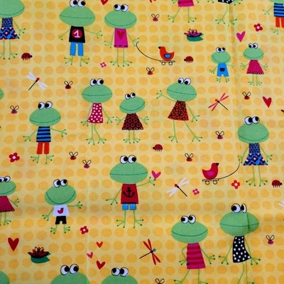 Cotton Fabric Frogs Yellow Hearts 1 Yard x 44" FROG-C8113 Timeless Treasures - Image 1 of 4