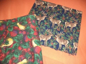 Christmas Cotton Fabrics Holly Reindeer Gold 1 1/2 Yards Lot of Two - Picture 1 of 3