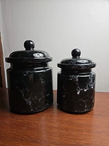 Vintage Set Of 2 Marble Glazed Ceramic Canisters Made In Taiwan - Picture 1 of 17