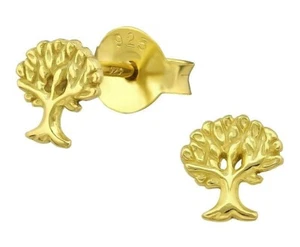 925 ECHT SILBER, GOLD pl. *** Ohrstecker Baum des Lebens Lebensbaum  6 mm - Picture 1 of 2