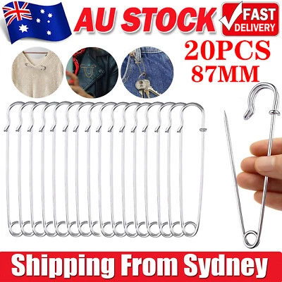 20 Large Safety Pins 3.5 Inch 87mm Silver Tone Metal Craft Big Sewing Quilt Need - image 1 of 4