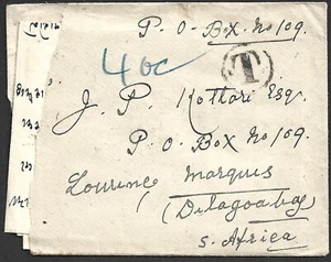 (BL) Lourenco Marques 1920 Porto fällige Deckung aus Indien mit Inhalt - Bild 1 von 2