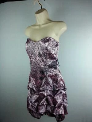 RUBY ROX Strapless Cocktail Dress Pink & Black Paisley Womens 5 - Image 1 of 4
