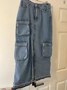 Bershka Split Front Denim Combat Skirt - Picture 1 of 4
