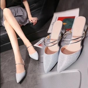 Summer Buckle with Sandals Female Silver Sequins High-heeled Sandals Shoes - Bild 1 von 11