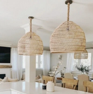 Handgefertigte Rattan-Seillicht-Pendelleuchte Lampenschirm für Kücheninsel - Bild 1 von 4