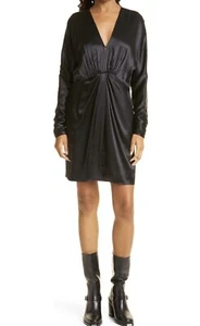 $525 RAG & BONE Eloise Manga Larga Negro Satinado Talla 6 Nuevo con Etiquetas - Imagen 1 de 6