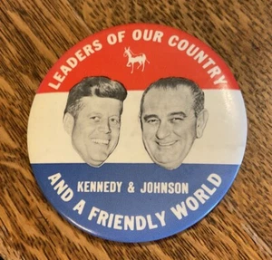1960 John F. Kennedy & Johnaon Jugate Pinback Button 3 1/2" KEN-11 - Bild 1 von 2