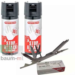 2 Dosen Pfefferspray Stop Attack Xtreme 50 ml & 1 Key- Multitool Edelstahl - Bild 1 von 8